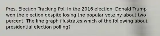 Pres. Election Tracking Poll In the 2016 election, Donald Trump won the election despite losing the popular vote by about two percent. The line graph illustrates which of the following about presidential election polling?