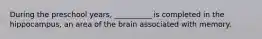 During the preschool years, __________ is completed in the hippocampus, an area of the brain associated with memory.