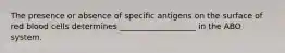 The presence or absence of specific antigens on the surface of red blood cells determines ___________________ in the ABO system.