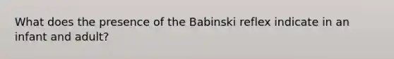 What does the presence of the Babinski reflex indicate in an infant and adult?