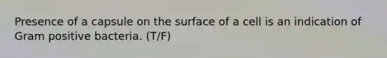 Presence of a capsule on the surface of a cell is an indication of Gram positive bacteria. (T/F)