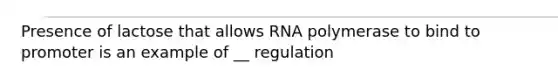 Presence of lactose that allows RNA polymerase to bind to promoter is an example of __ regulation