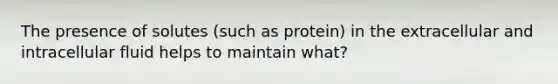 The presence of solutes (such as protein) in the extracellular and intracellular fluid helps to maintain what?