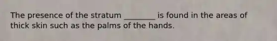 The presence of the stratum ________ is found in the areas of thick skin such as the palms of the hands.