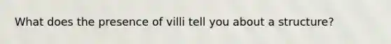 What does the presence of villi tell you about a structure?