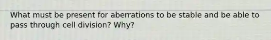 What must be present for aberrations to be stable and be able to pass through cell division? Why?