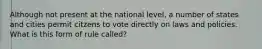 Although not present at the national level, a number of states and cities permit citzens to vote directly on laws and policies. What is this form of rule called?