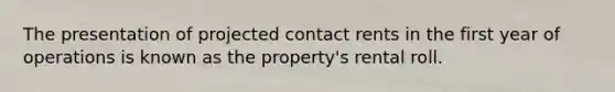 The presentation of projected contact rents in the first year of operations is known as the property's rental roll.