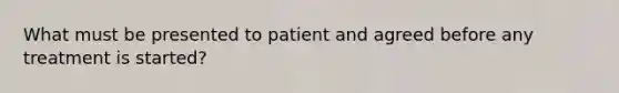 What must be presented to patient and agreed before any treatment is started?