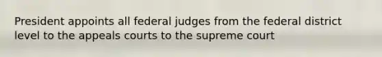 President appoints all federal judges from the federal district level to the appeals courts to the supreme court