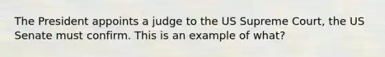 The President appoints a judge to the US Supreme Court, the US Senate must confirm. This is an example of what?