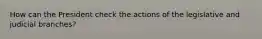 How can the President check the actions of the legislative and judicial branches?