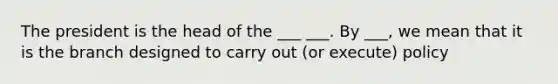 The president is the head of the ___ ___. By ___, we mean that it is the branch designed to carry out (or execute) policy