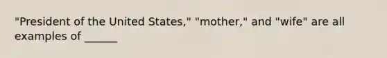 "President of the United States," "mother," and "wife" are all examples of ______