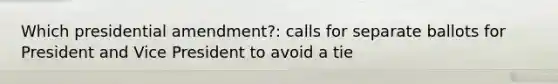 Which presidential amendment?: calls for separate ballots for President and Vice President to avoid a tie