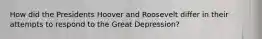 How did the Presidents Hoover and Roosevelt differ in their attempts to respond to the Great Depression?