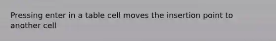 Pressing enter in a table cell moves the insertion point to another cell