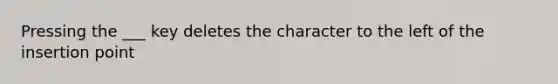 Pressing the ___ key deletes the character to the left of the insertion point