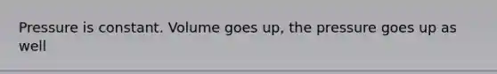 Pressure is constant. Volume goes up, the pressure goes up as well