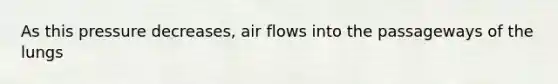 As this pressure decreases, air flows into the passageways of the lungs