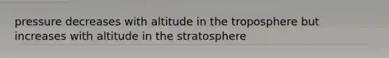 pressure decreases with altitude in the troposphere but increases with altitude in the stratosphere