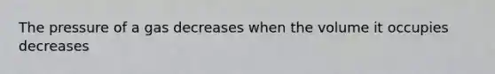 The pressure of a gas decreases when the volume it occupies decreases