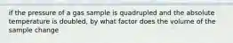 if the pressure of a gas sample is quadrupled and the absolute temperature is doubled, by what factor does the volume of the sample change