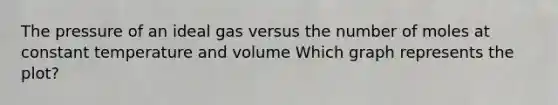 The pressure of an ideal gas versus the number of moles at constant temperature and volume Which graph represents the plot?
