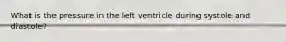 What is the pressure in the left ventricle during systole and diastole?