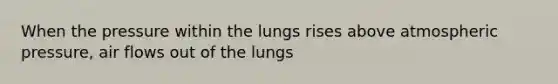 When the pressure within the lungs rises above atmospheric pressure, air flows out of the lungs