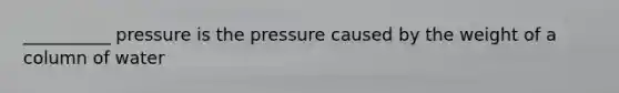 __________ pressure is the pressure caused by the weight of a column of water