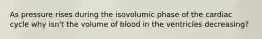 As pressure rises during the isovolumic phase of the cardiac cycle why isn't the volume of blood in the ventricles decreasing?