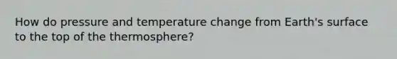 How do pressure and temperature change from Earth's surface to the top of the thermosphere?