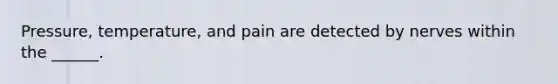 Pressure, temperature, and pain are detected by nerves within the ______.