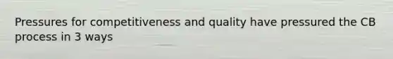 Pressures for competitiveness and quality have pressured the CB process in 3 ways