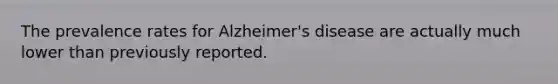 The prevalence rates for Alzheimer's disease are actually much lower than previously reported.