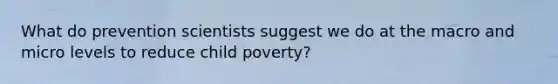 What do prevention scientists suggest we do at the macro and micro levels to reduce child poverty?