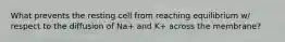 What prevents the resting cell from reaching equilibrium w/ respect to the diffusion of Na+ and K+ across the membrane?