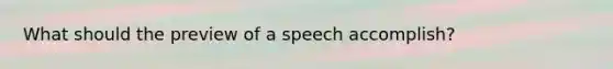 What should the preview of a speech accomplish?