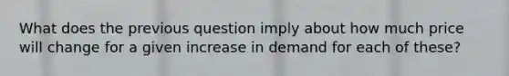 What does the previous question imply about how much price will change for a given increase in demand for each of these?