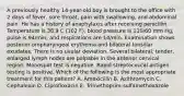 A previously healthy 14-year-old boy is brought to the office with 2 days of fever, sore throat, pain with swallowing, and abdominal pain. He has a history of anaphylaxis after receiving penicillin. Temperature is 38.9 C (102 F), blood pressure is 110/60 mm Hg, pulse is 94/min, and respirations are 14/min. Examination shows posterior oropharyngeal erythema and bilateral tonsillar exudates. There is no uvular deviation. Several bilateral, tender, enlarged lymph nodes are palpable in the anterior cervical region. Monospot test is negative. Rapid streptococcal antigen testing is positive. Which of the following is the most appropriate treatment for this patient? A. Amoxicillin B. Azithromycin C. Cephalexin D. Ciprofloxacin E. Trimethoprim-sulfamethoxazole