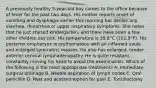 A previously healthy 5-year-old boy comes to the office because of fever for the past two days. His mother reports onset of vomiting and dysphagia earlier this morning but denies any diarrhea, rhinorrhea or upper respiratory symptoms. She notes that he just started kindergarten, and there have been a few other children out sick. His temperature is 38.8°C (101.9°F). His posterior oropharynx is erythematous with an inflamed uvula and enlarged symmetric masses. He also has enlarged, tender anterior cervical lymphadenopathy. He is quite resistant, constantly moving his head to avoid the examination. Which of the following is the most appropriate treatment? A. Immediate surgical drainage B. Needle aspiration of lymph nodes C. Oral penicillin D. Rest and acetaminophen for pain E. Tonsillectomy