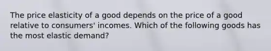 The price elasticity of a good depends on the price of a good relative to consumers' incomes. Which of the following goods has the most elastic demand?