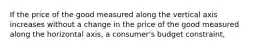 If the price of the good measured along the vertical axis increases without a change in the price of the good measured along the horizontal axis, a consumer's budget constraint,