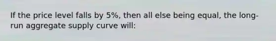 If the price level falls by 5%, then all else being equal, the long-run aggregate supply curve will: