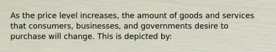 As the price level increases, the amount of goods and services that consumers, businesses, and governments desire to purchase will change. This is depicted by:​