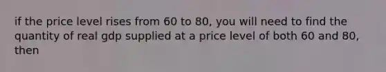 if the price level rises from 60 to 80, you will need to find the quantity of real gdp supplied at a price level of both 60 and 80, then