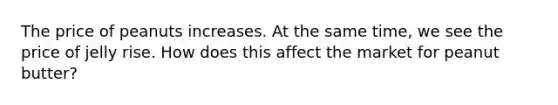 The price of peanuts increases. At the same time, we see the price of jelly rise. How does this affect the market for peanut butter?