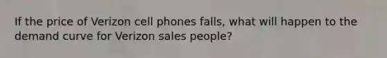 If the price of Verizon cell phones falls, what will happen to the demand curve for Verizon sales people?