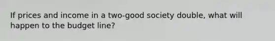 If prices and income in a​ two-good society​ double, what will happen to the budget​ line?